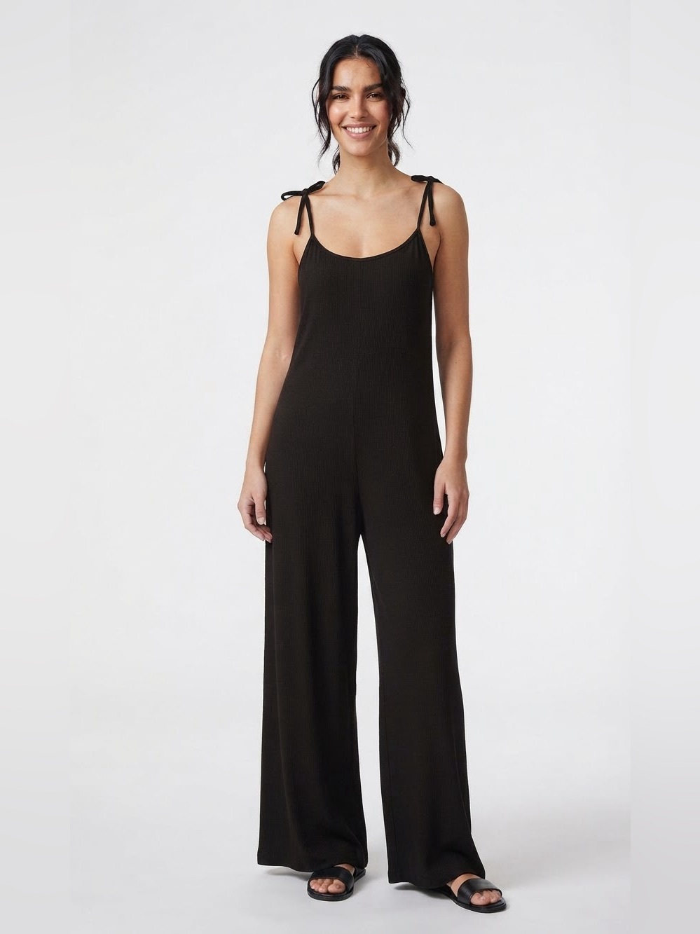 Dotti Black Tie-Shoulder Wide-Leg Jumpsuit